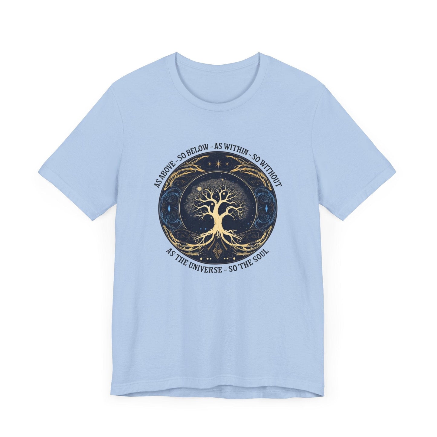 As Above So Below T-Shirt in Baby Blue featuring Tree of Life and sacred geometry design