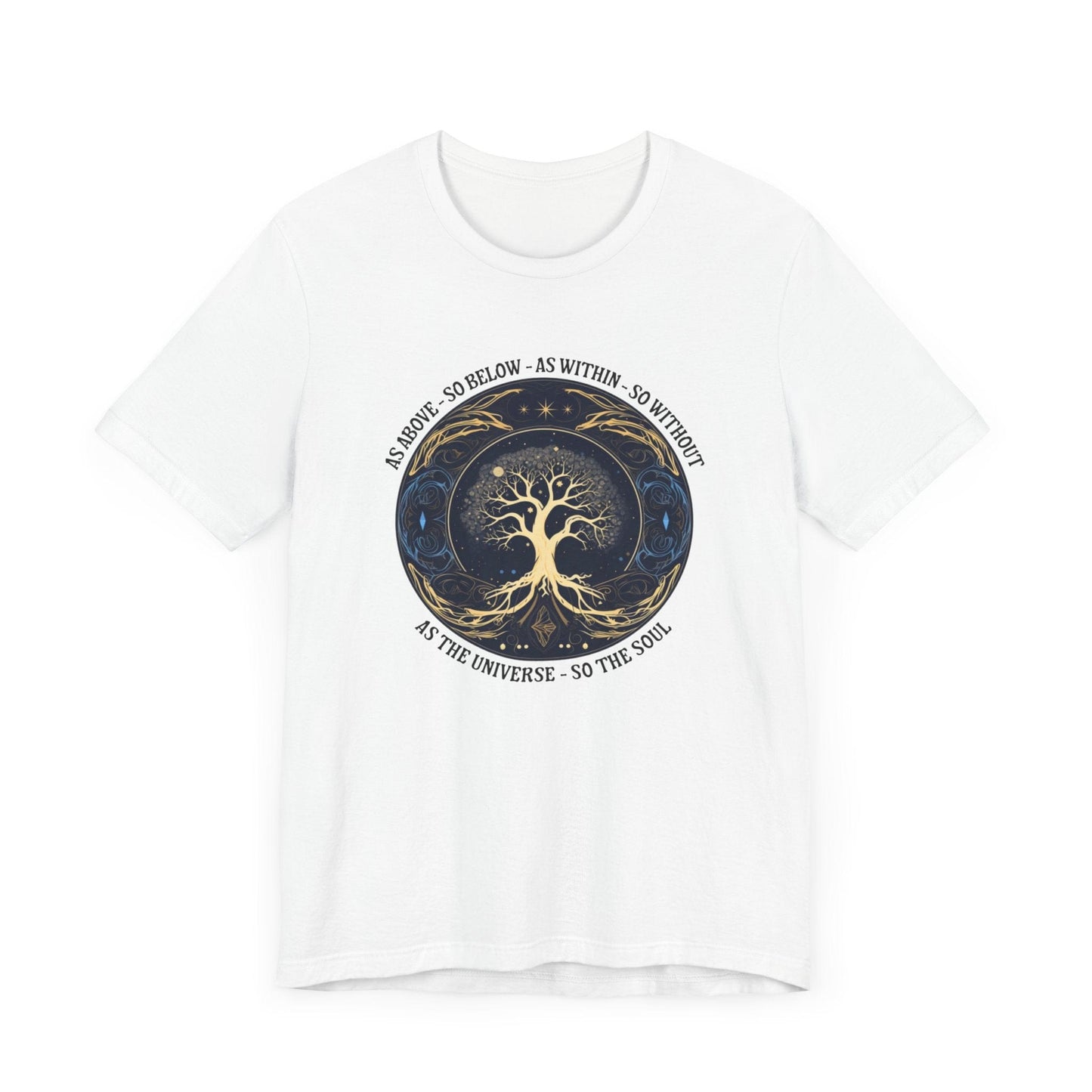 As Above So Below T-Shirt in White featuring Tree of Life and sacred geometry design