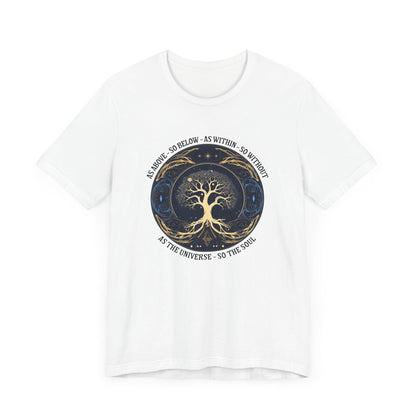 As Above So Below T-Shirt in White featuring Tree of Life and sacred geometry design