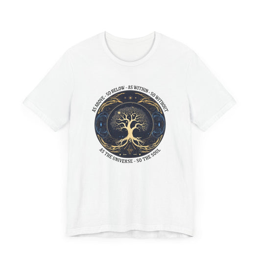 As Above So Below T-Shirt in White featuring Tree of Life and sacred geometry design