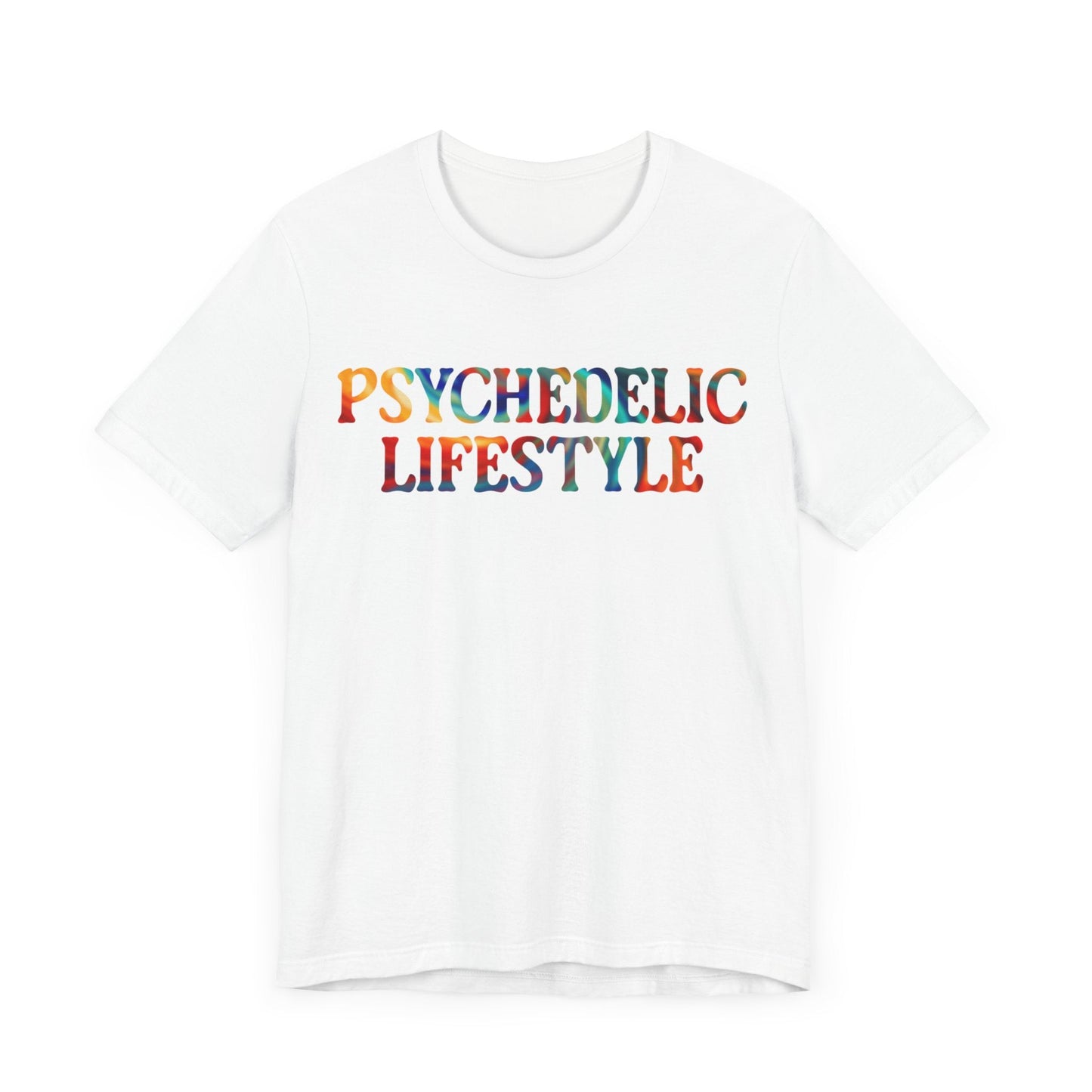 Psychedelic Art Shirt – Rainbow Typography on White Tee