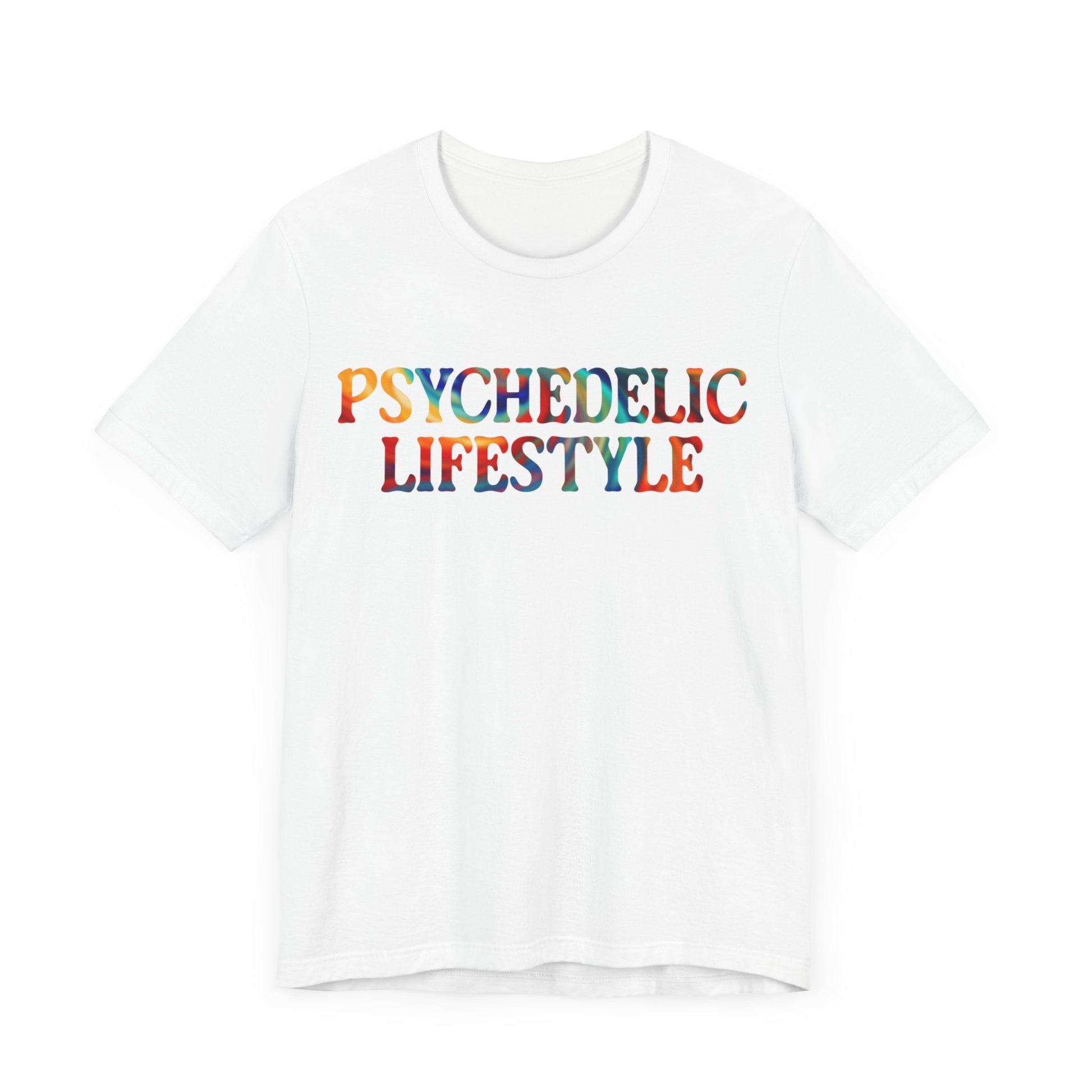 Psychedelic Art Shirt – Rainbow Typography on White Tee