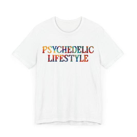 Psychedelic Art Shirt – Rainbow Typography on White Tee
