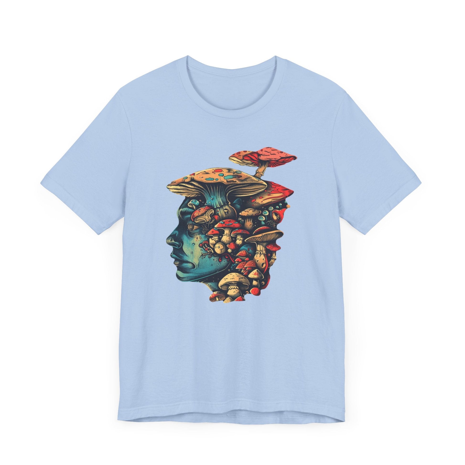 Psychedelic Mushroom Head Graphic T-Shirt in Baby Blue