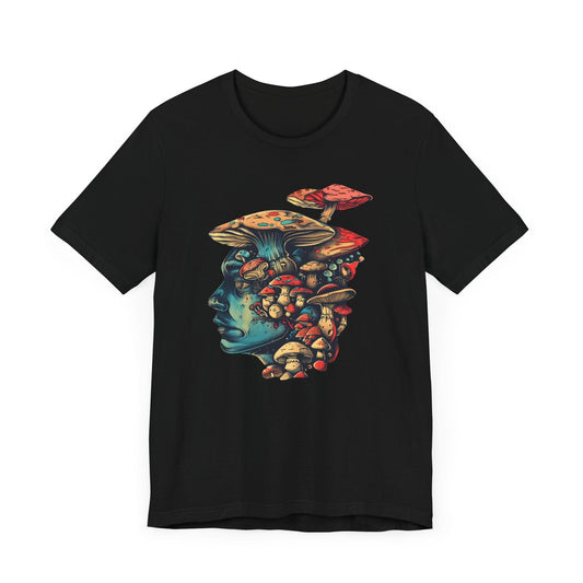 Psychedelic Mushroom Head Graphic T-Shirt in Black
