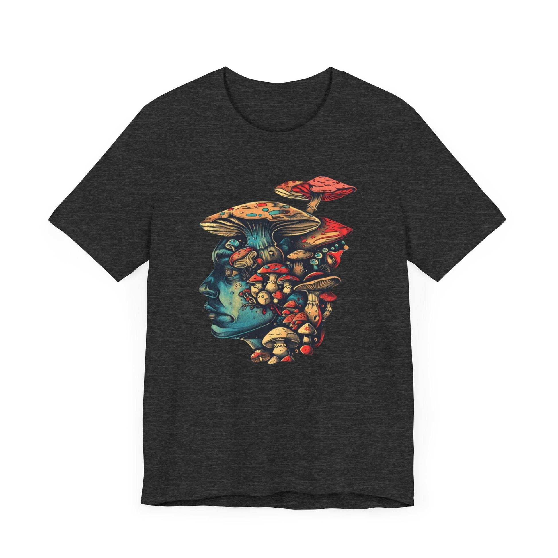 Psychedelic Mushroom Head Graphic T-Shirt in Dark Heather Grey