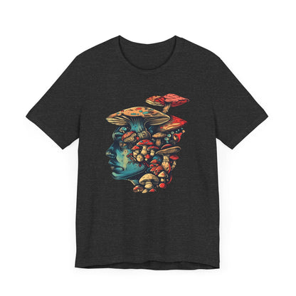 Psychedelic Mushroom Head Graphic T-Shirt in Dark Heather Grey