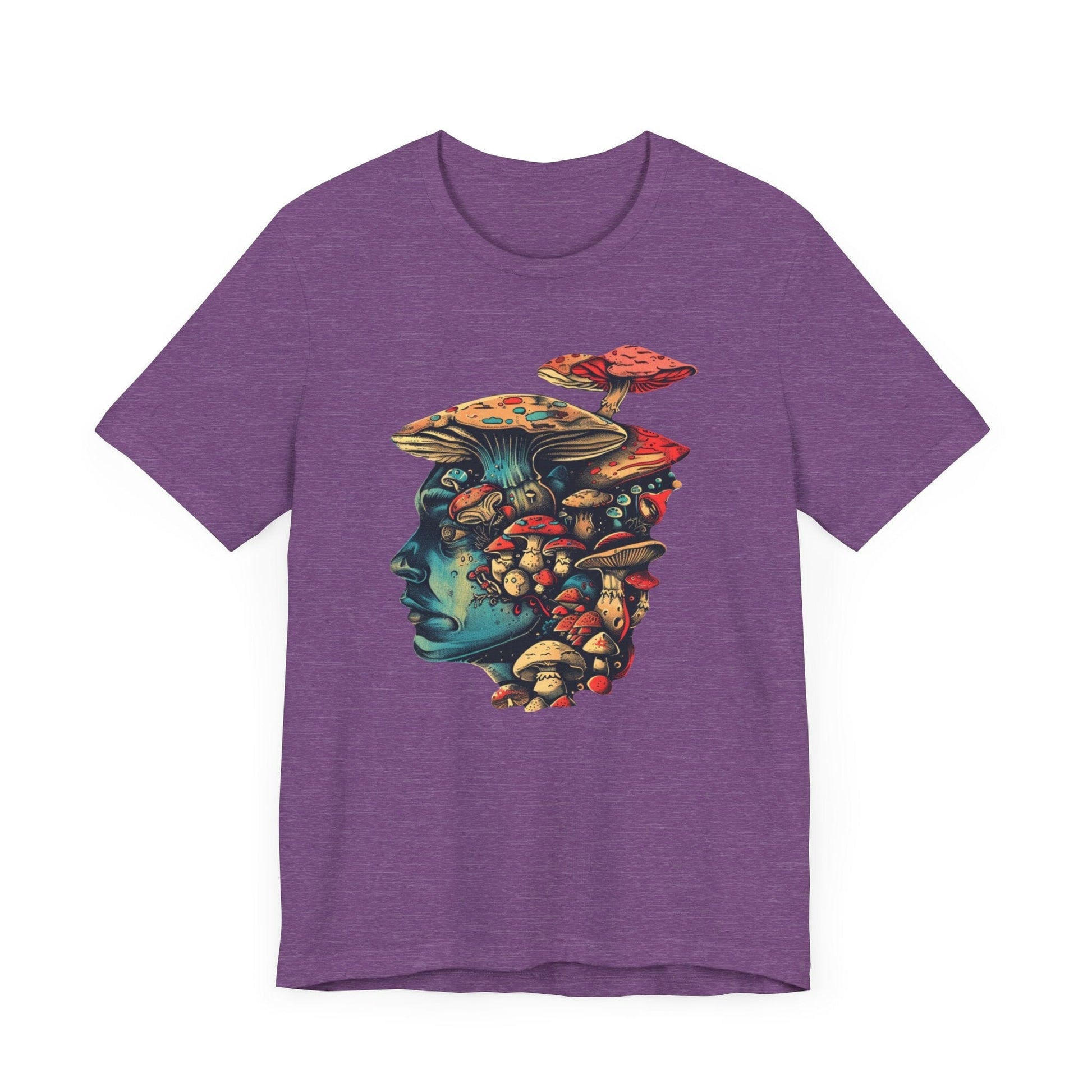 Psychedelic Mushroom Head Graphic T-Shirt in Heather Purple