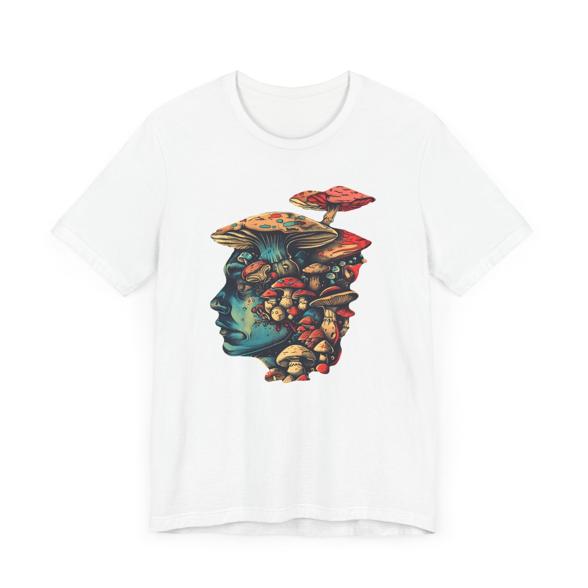 Psychedelic Mushroom Head Graphic T-Shirt in White